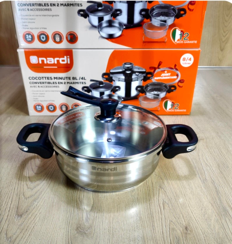 Cocotte Minute NARDI 8L+4L avec sauteuse inox 18.10 ORIGINAL
