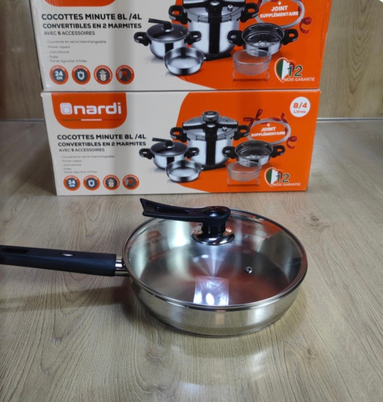 Cocotte Minute NARDI 8L+4L avec sauteuse inox 18.10 ORIGINAL