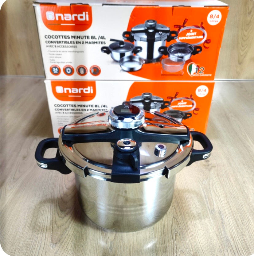 Cocotte Minute NARDI 8L+4L avec sauteuse inox 18.10 ORIGINAL